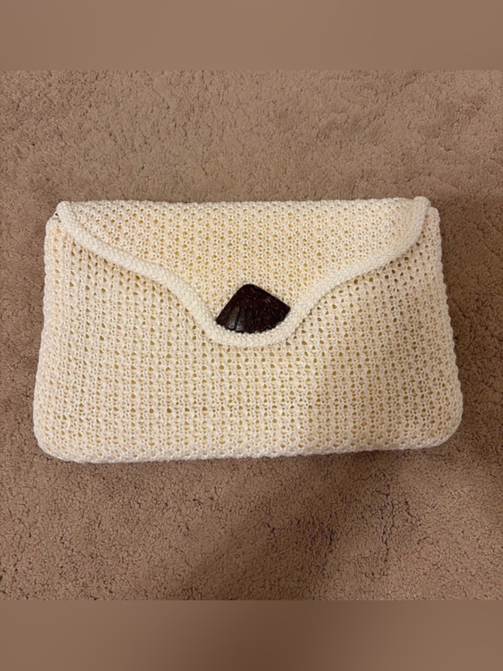 Cream Crochet Envelope Clutch Coconut Shell and Weave Clutch